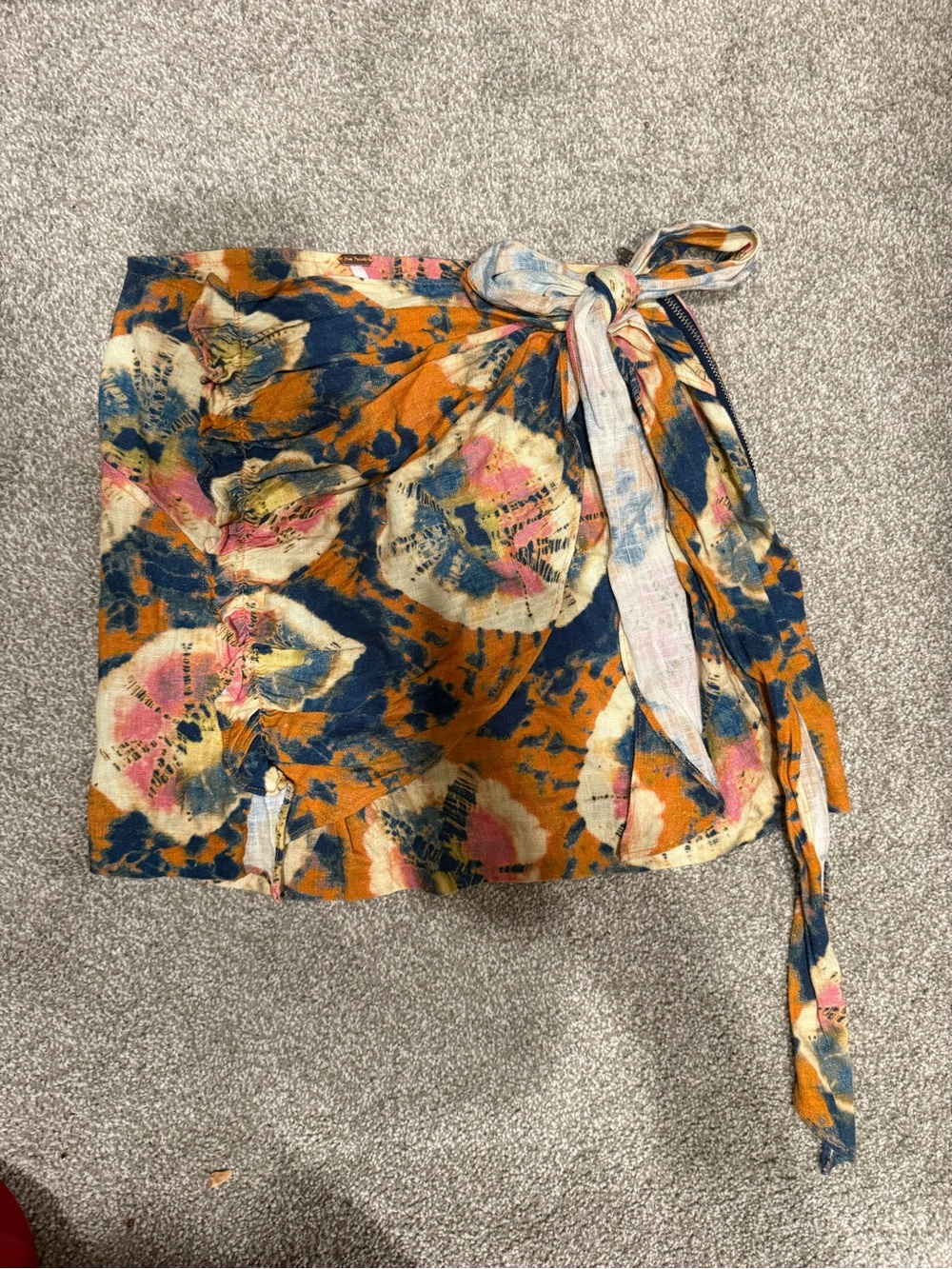 Tie-Waist Floral Wrap Skirt in Mustard, Navy & Pink